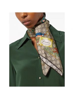 Pañuelo de seda con estampado Gucci marrón