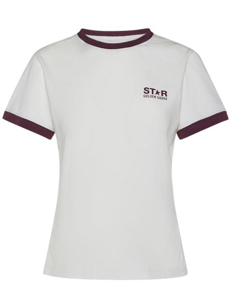 Βαμβακερή μπλούζα σε στενή γραμμή με μοτίβο αστέρια Golden Goose λευκό