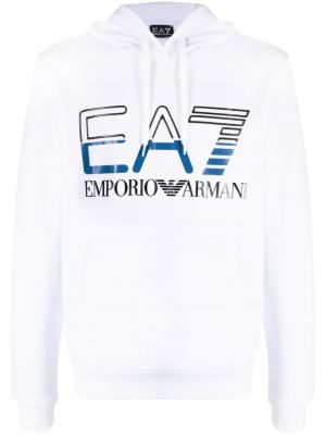 Hoodie s kapuljačom s printom Ea7 Emporio Armani bijela