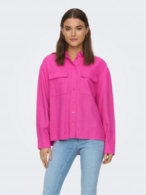 Lanena košulja Only ružičasta