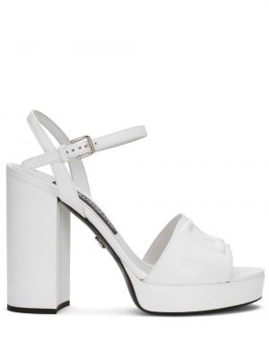 Sandale cu broderie cu platformă Dolce & Gabbana alb
