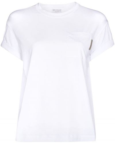 Βαμβακερή μπλούζα με στρογγυλή λαιμόκοψη Brunello Cucinelli λευκό