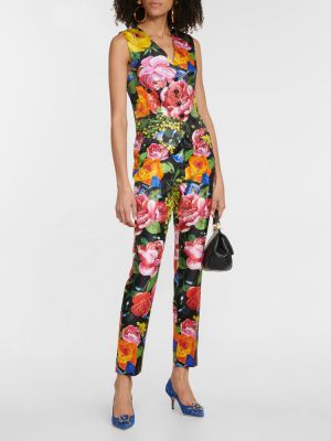 Květinové hedvábné rovné kalhoty s vysokým pasem Dolce&gabbana