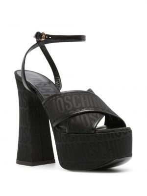 Žakárové kožené sandály Moschino černé