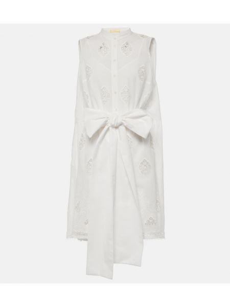 Βαμβακερή φόρεμα με ζώνη με κέντημα Erdem λευκό