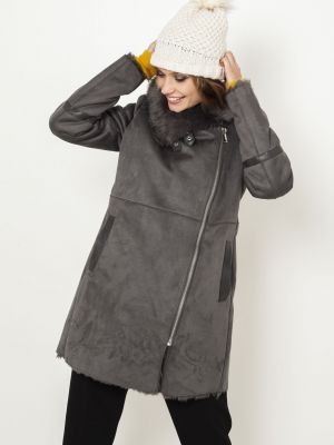 Semišový zimní kabát Camaieu šedý