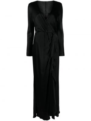 Drapírozott szatén estélyi ruha Alberta Ferretti fekete