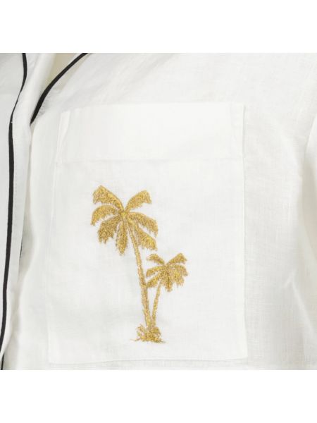 Camisa de lino manga corta clásica Palm Angels blanco