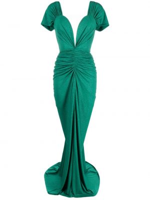 Вечерна рокля с драперии Rhea Costa зелено
