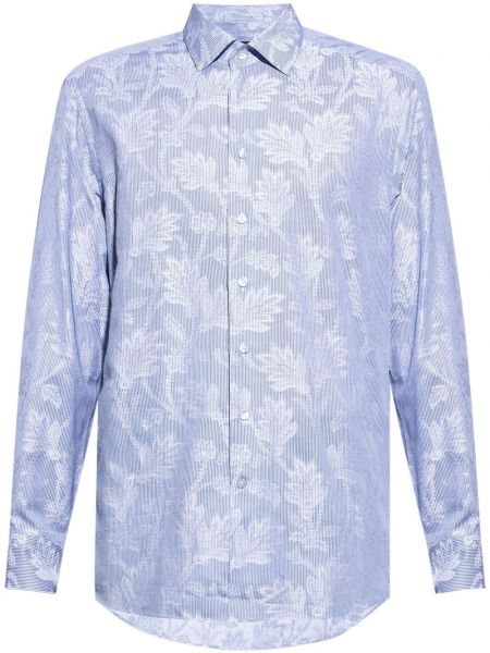Kvetinová bavlnená dlhá košeľa s potlačou Etro modrá