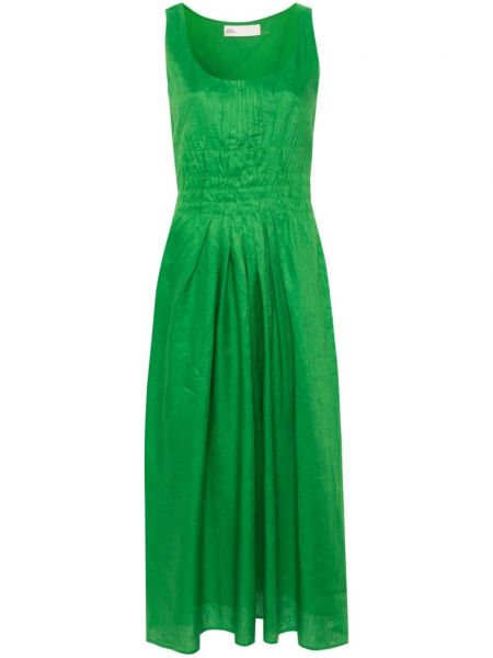 Πλισέ λινή φόρεμα Tory Burch πράσινο