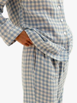 Клетчатая льняная пижама Piglet In Bed синяя