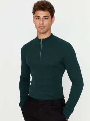 Sweter sztruksowe na zamek Trendyol - zielony