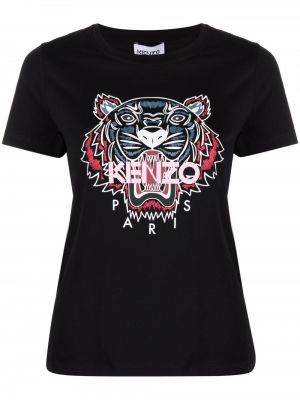 Kokvilnas t-krekls ar apdruku ar tīģera rakstu Kenzo melns