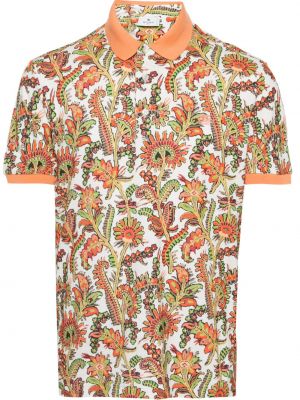 Bombažna polo majica s cvetličnim vzorcem s potiskom Etro oranžna