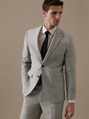 Mens Autograph Tailored Fit Pure Wool Puppytooth Suit Jacket - Grey, Grey