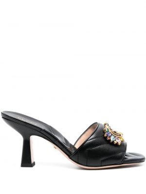 Papuci tip mules matlasate de cristal Gucci negru