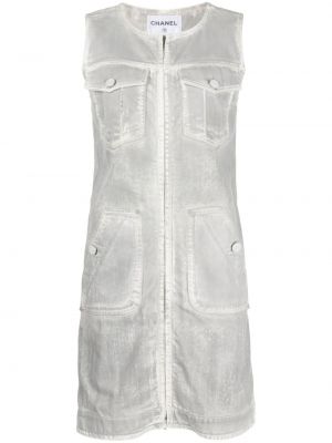 Džínové šaty s knoflíky Chanel Pre-owned šedé