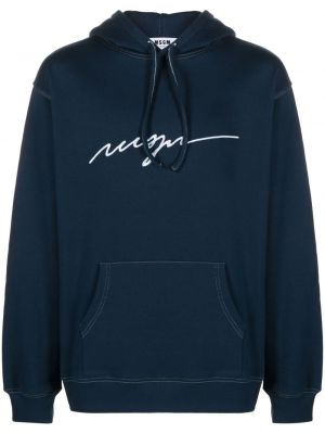 Pamučna hoodie s kapuljačom s vezom Msgm plava