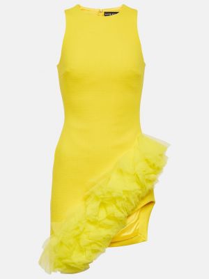 Желтое шерстяное платье мини с рюшами из крепа David Koma