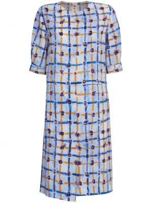 Asimetrična midi obleka s cvetličnim vzorcem s potiskom Marni modra