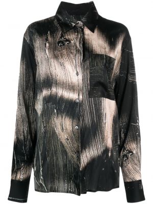 Копринена риза с абстрактен десен Louisa Ballou черно