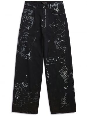 Voľné džínsy s potlačou Balenciaga čierna