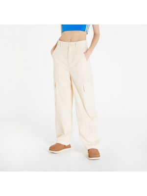 Jednobarevné bavlněné kalhoty s vysokým pasem Adidas Originals béžové