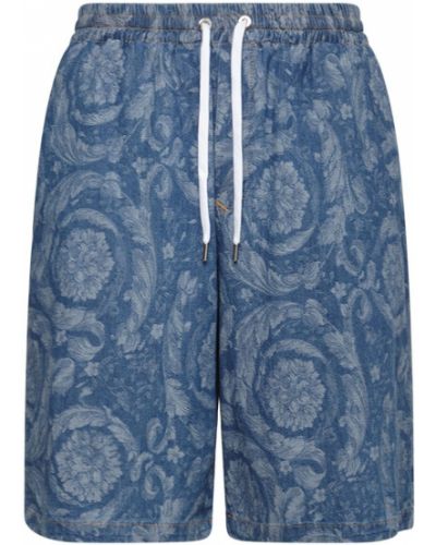 Žakárové bavlněné džínové šortky Versace modré