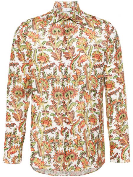 Lanena srajca s cvetličnim vzorcem s potiskom Etro bela