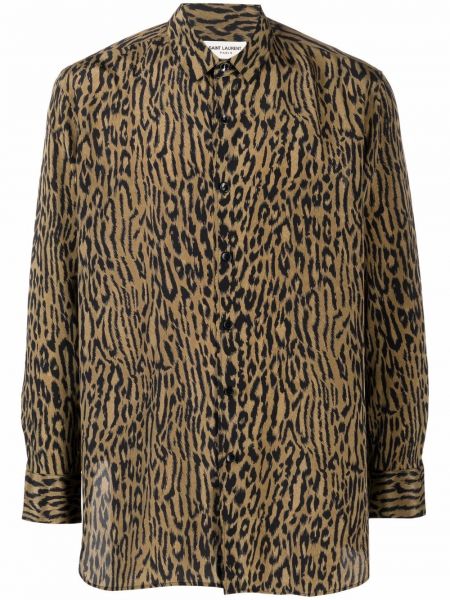 Camisa de seda con estampado leopardo Saint Laurent marrón