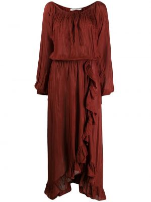 Viskózové dlouhé šaty s dlouhými rukávy s kulatým výstřihem Mes Demoiselles - červená