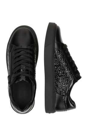 Nėriniuotos ilgaauliai batai su raišteliais su užtrauktuku Calvin Klein juoda