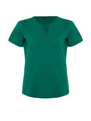 Adīti t-krekls ar v veida izgriezumu Trendyol zaļš