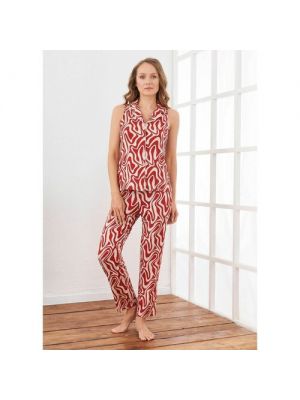 Пижама Relax Mode, рубашка, брюки, короткий рукав, 48 красный