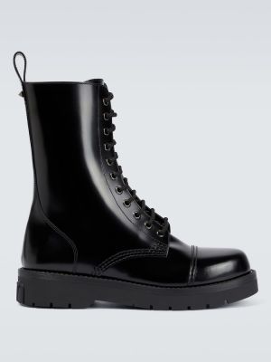Čipkované kožené členkové topánky Valentino Garavani čierna