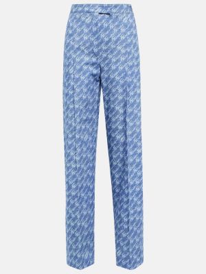 Bavlněné kalhoty s vysokým pasem Fendi - modrá
