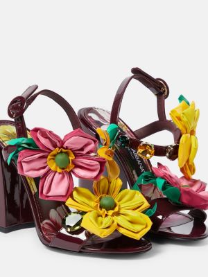 Lakované kvetinové kožené sandále Dolce&gabbana červená