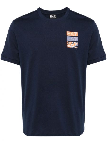 T-shirt en coton à imprimé Ea7 Emporio Armani bleu