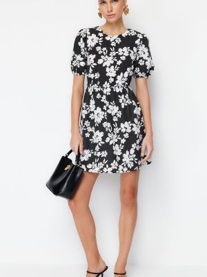 Pletené květinové mini šaty Trendyol černé