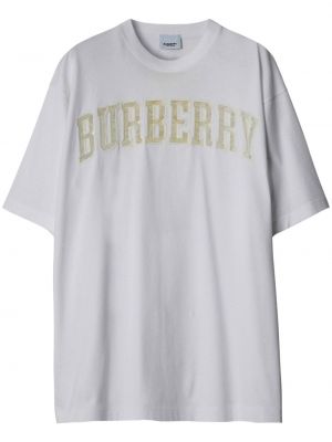 Памучна тениска с дантела Burberry бяло