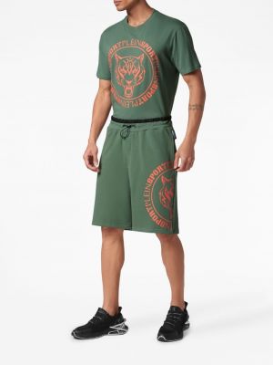 Sport shorts aus baumwoll mit print mit tiger streifen Plein Sport grün
