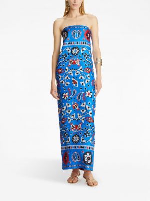 Hedvábné šaty s potiskem s paisley potiskem Tory Burch modré