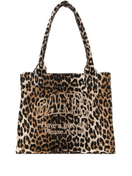 Shopper handtasche mit print mit leopardenmuster Ganni braun