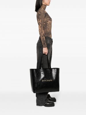 Leder shopper handtasche mit print Palm Angels schwarz
