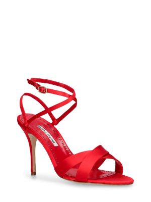 Sandale din satin Manolo Blahnik roșu