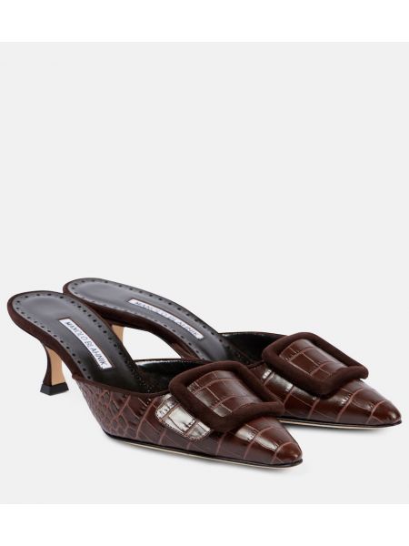 Læder mules Manolo Blahnik brun