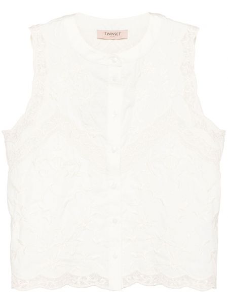 Bombažna bluza s cvetličnim vzorcem Twinset bela