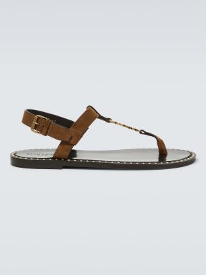 Kožne sandale sa šiljcima Saint Laurent smeđa