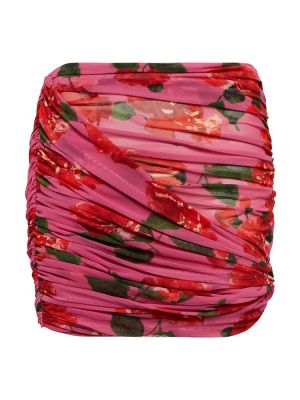 Mini spódniczka w kwiatki z siateczką drapowana Magda Butrym różowa